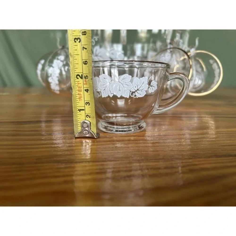 22-PC Vintage Anchor Hocking White Grapes Gold Trim Punchbowl Cups Hangers Ladle